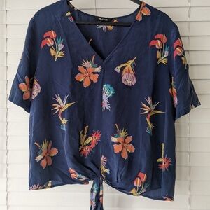Madewell 100% Silk Novel Tie-Front Top in Bird of Paradise Size XL
